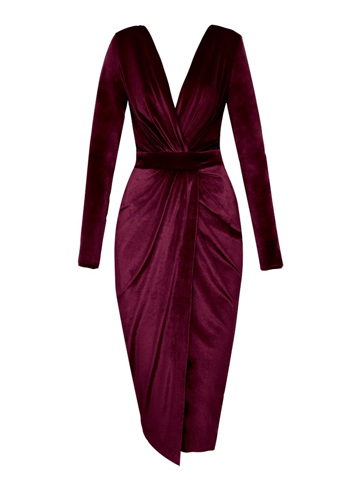 Rochie cocktail midi visinie cu maneci lungi si fusta tip creion Jade