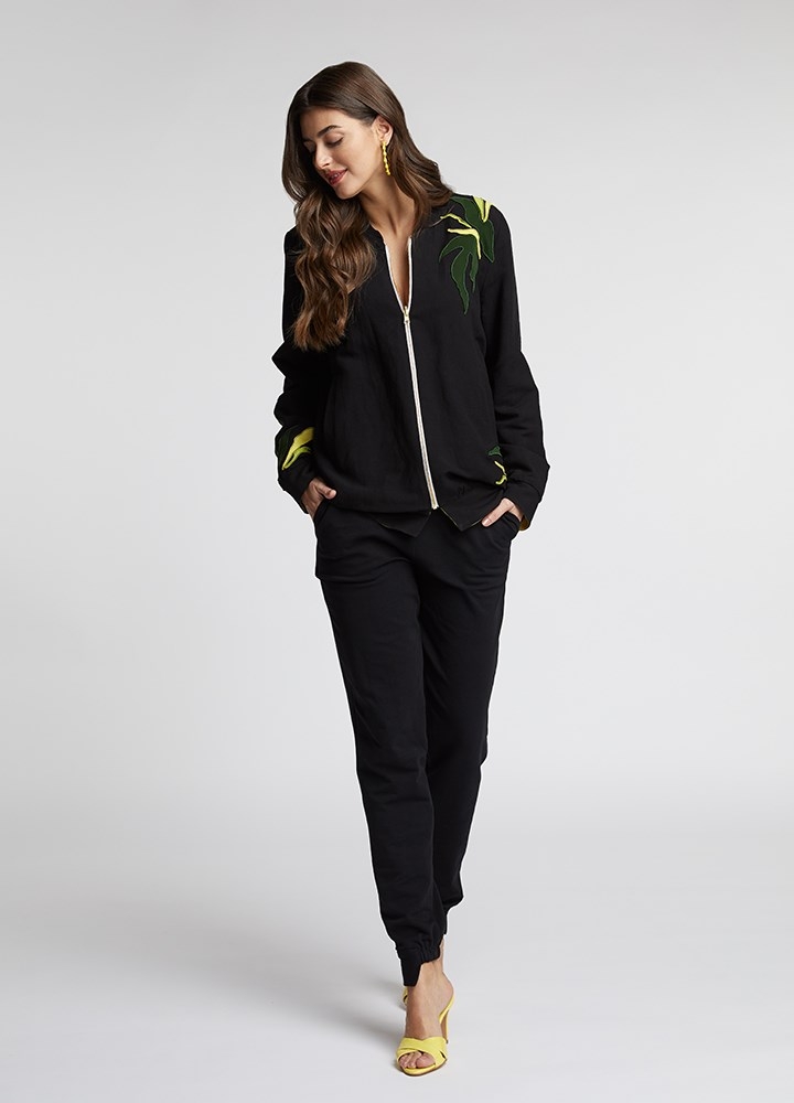 Jacheta reversibila neagra din in cu broderii Valley