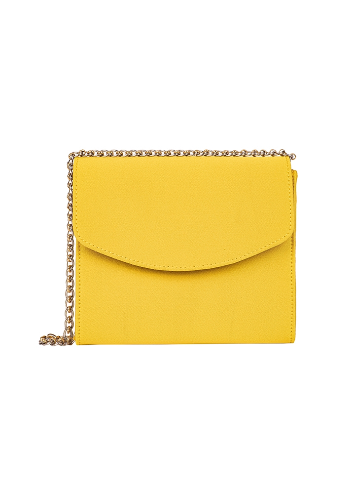 Geanta galbena din satin cu lant metalic Cordoba