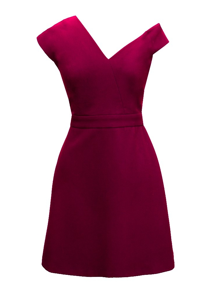 Rochie scurta mov din vascoza cu decolteu in V asimetric Maisy