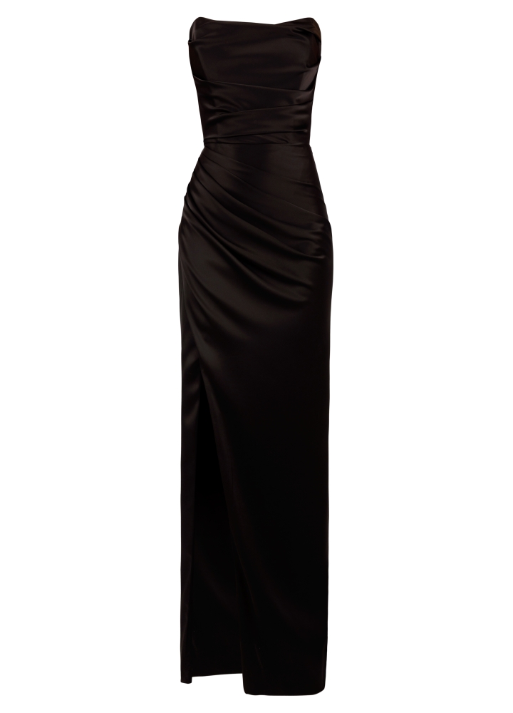 Rochie de seara neagra cu corset si slit pe picior Oblivion