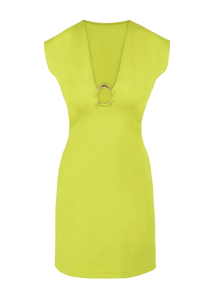Rochie scurta verde cu bustiera si accesoriu din metal Tripoli 