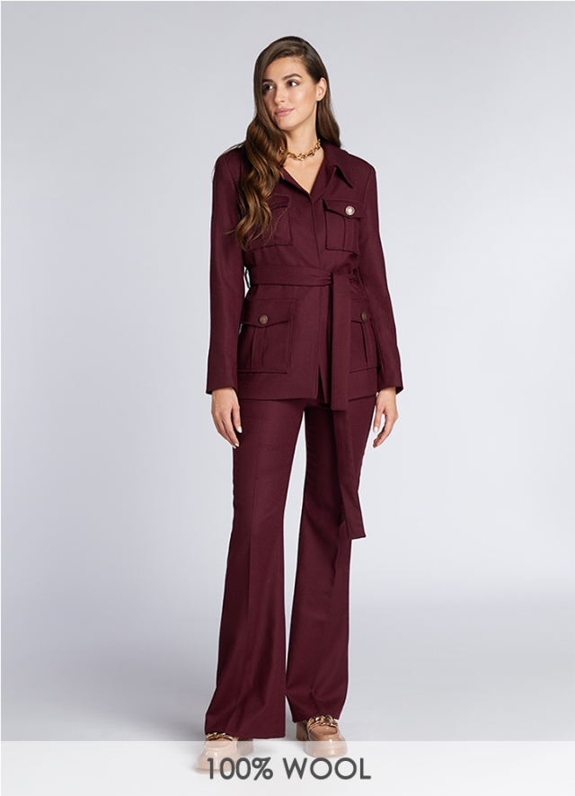 Pantaloni din lana visinie cu croi drept Hyde