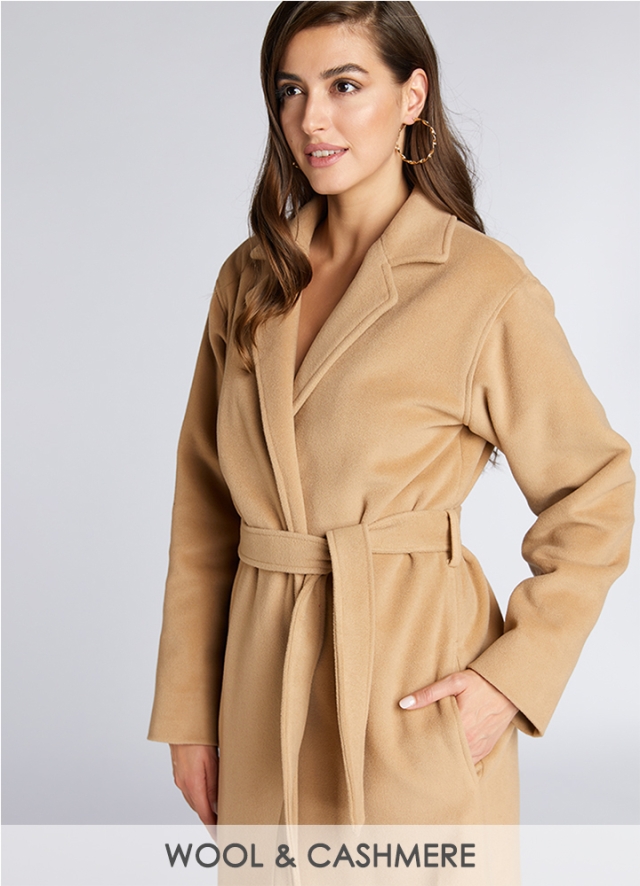 Palton midi din lana bej cu croiala petrecuta si cordon Summit