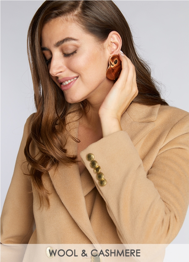 Palton midi din lana bej cambrat cu doua randuri de nasturi Forum 