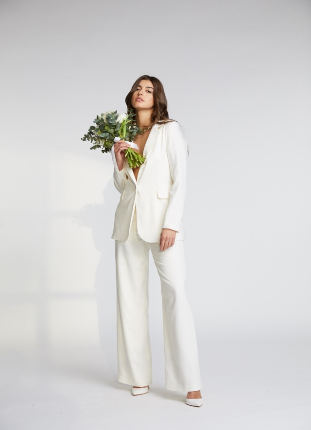 Pantaloni albi din lana cu talie inalta Bailey