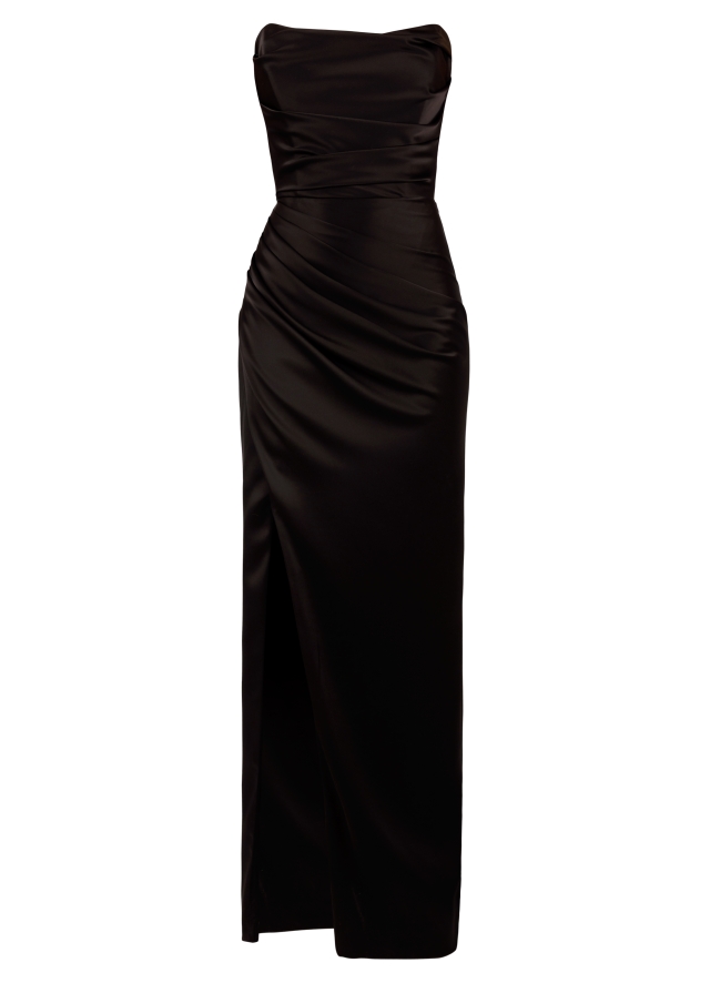 Rochie de seara neagra cu corset si slit pe picior Oblivion