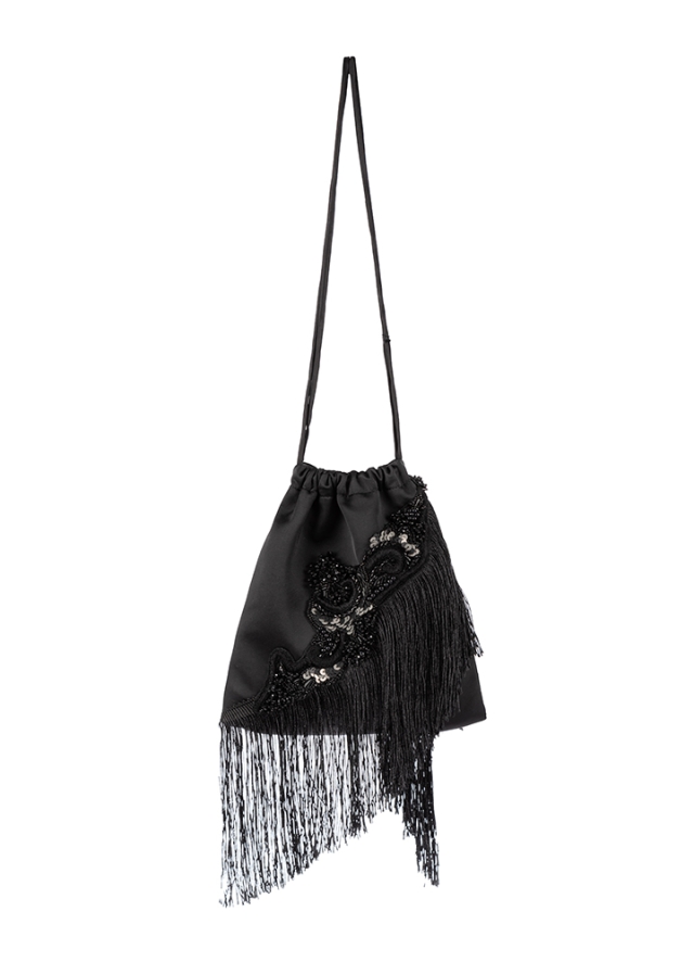 Poseta de seara tip saculet cu broderii si franjuri Orsay